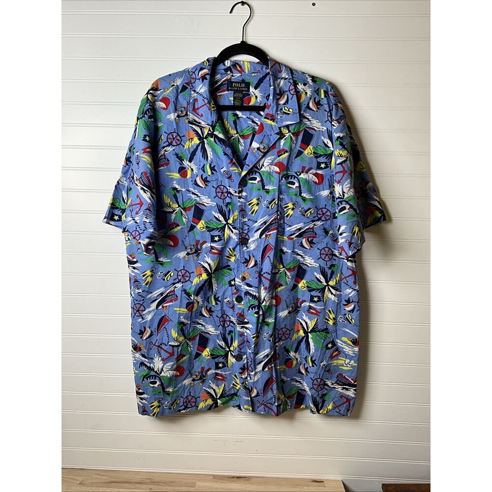 Men's L Polo Ralph Lauren Blue HAWAIIAN SCUBA BEARS Sleepwear Lounge Shirt